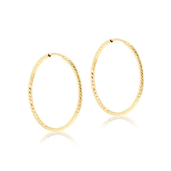 9K Yellow Gold Diamond Cut Faceted Hoop Earrings