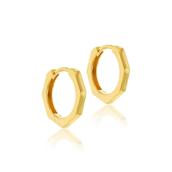 9K Yellow Gold Hexagon Plain Hoop Earrings