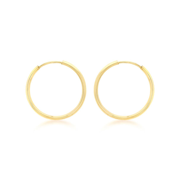 9K Yellow Gold 1.8mm Tube 22mm Polished Hoop Earrings