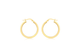 9K Yellow Gold 2mm Square Tube 18mm Hoop Creole Earrings