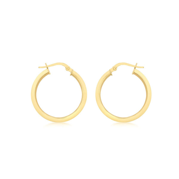 9K Yellow Gold 2mm Square Tube 18mm Hoop Creole Earrings