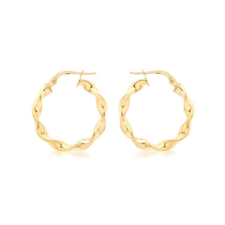 9K Yellow Gold 21mm Twist Hoop Creole Earrings