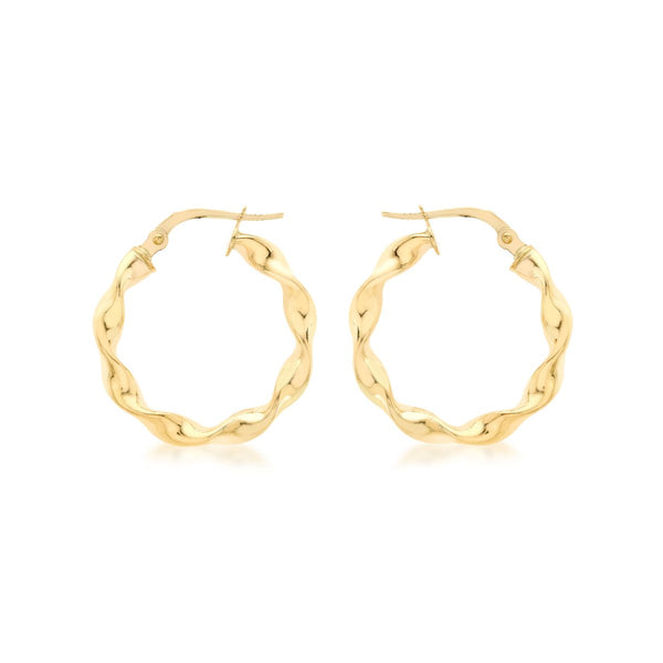 9K Yellow Gold 21mm Twist Hoop Creole Earrings