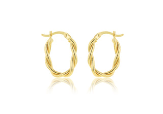 9K Yellow Gold 19.5mm x 2.8mm Twist Oval Hoop Earrings