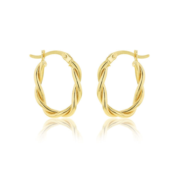 9K Yellow Gold 19.5mm x 2.8mm Twist Oval Hoop Earrings