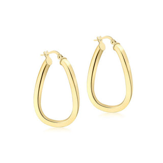 9K Yellow Gold 20mm x 31mm Oval Wave Creole Earrings