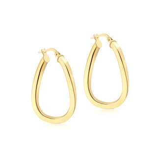 9K Yellow Gold Oval Wave Creole Earrings