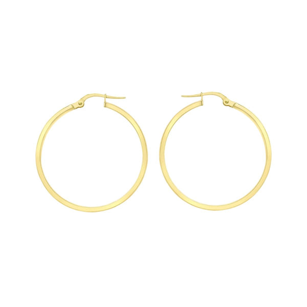 9K Yellow Gold Rectangular-Tube 35mm Hoop Earrings