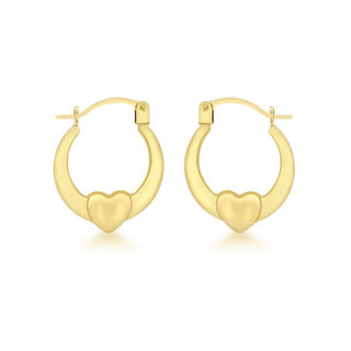 9K Yellow Gold 13.5mm x 16mm Heart Creole Hoop Earrings