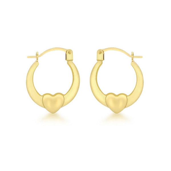 9K Yellow Gold 13.5mm x 16mm Heart Creole Hoop Earrings