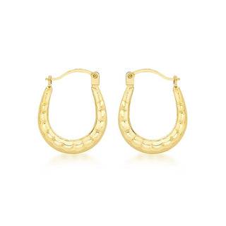 9K Yellow Gold 12mm x 15mm Patterned Hoop Creole Earrings