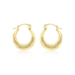 9K Yellow Gold 14mm x 16mm Ribbed Hoop Creole Earrings