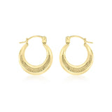 9K Yellow Gold 14mm x 16mm Ribbed Hoop Creole Earrings