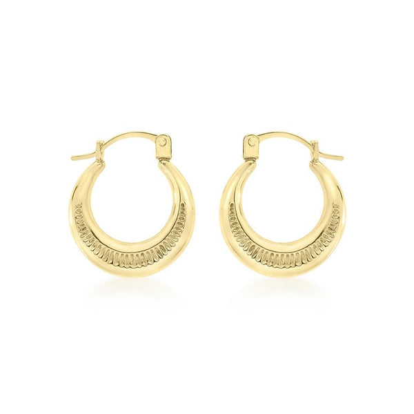 9K Yellow Gold 14mm x 16mm Ribbed Hoop Creole Earrings