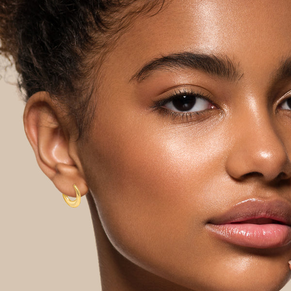 9K Yellow Gold 14mm x 16mm Ribbed Hoop Creole Earrings