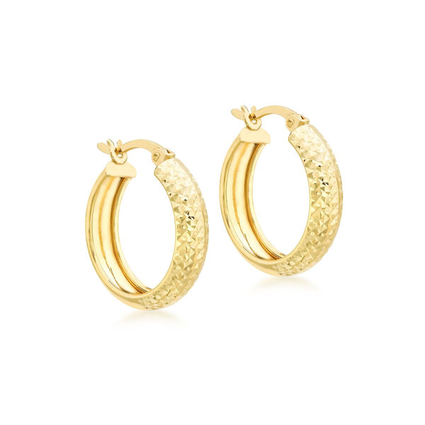 9K Yellow Gold 4.5mm x 19mm Diamond Cut Hoop Creole Earrings