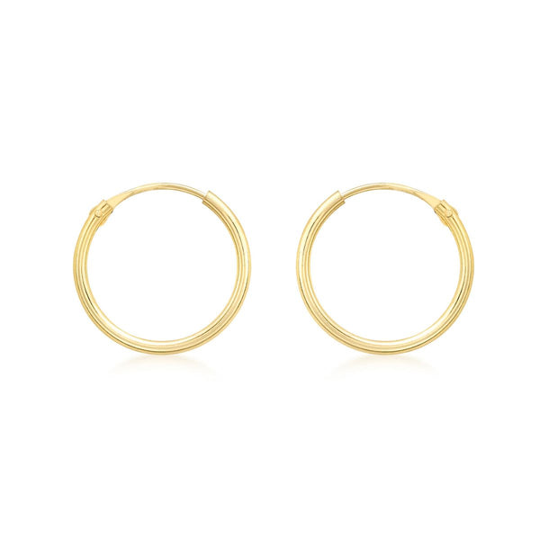 9K Yellow Gold 13mm Sleeper Hoop Earrings