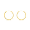 9K Yellow Gold 13mm Diamond Cut Sleeper Hoop Earrings
