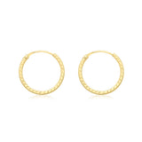 9K Yellow Gold 13mm Diamond Cut Sleeper Hoop Earrings