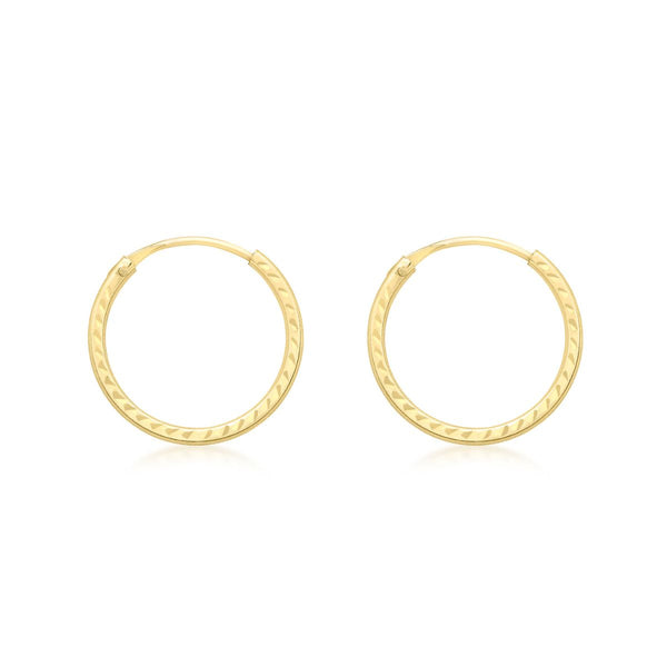 9K Yellow Gold 13mm Diamond Cut Sleeper Hoop Earrings