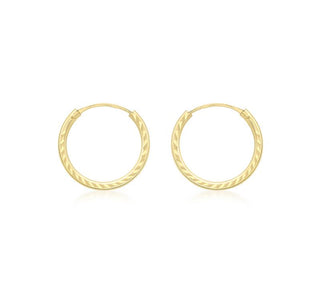 9K Yellow Gold 15mm Diamond Cut Sleeper Hoop Earrings