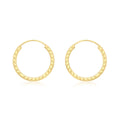 9K Yellow Gold 15mm Diamond Cut Sleeper Hoop Earrings