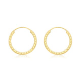 9K Yellow Gold 15mm Diamond Cut Sleeper Hoop Earrings