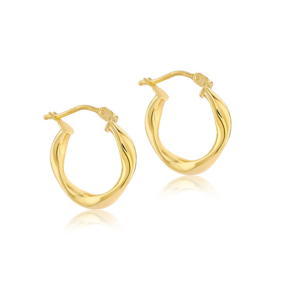 9K Yellow Gold Fluid Wave Creole Hoop Earrings