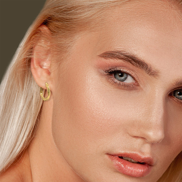 9K Yellow Gold Fluid Wave Creole Hoop Earrings