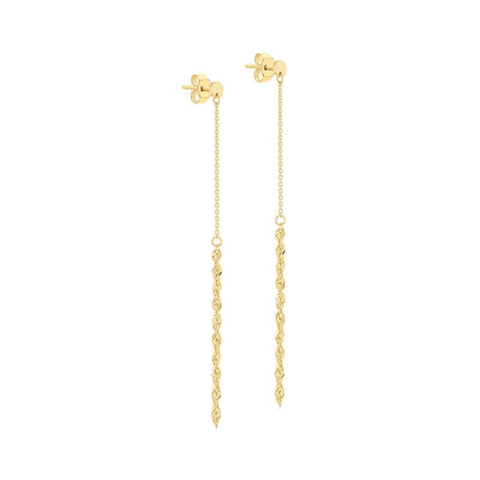 9K Yellow Gold 2mm Rope & Trace Chain Drop Earrings