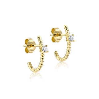 9K Yellow Gold Twisted Tube Half-Hoop Earrings