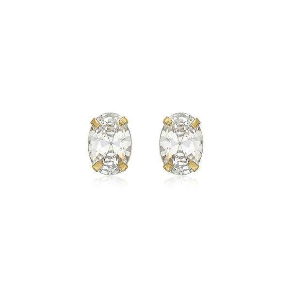 9K Yellow Gold Oval CZ Stud Earrings