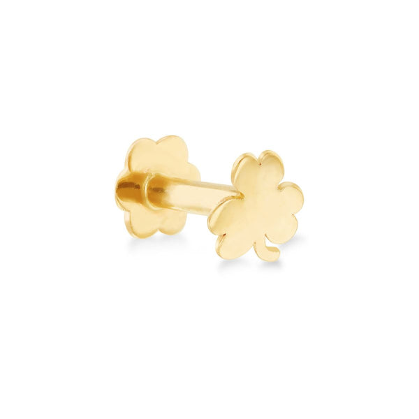 9K Yellow Gold Clover Shape Labret Stud Earring