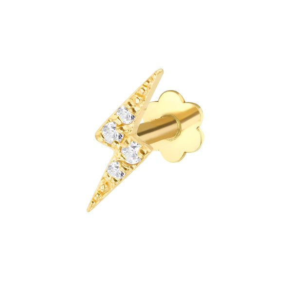 9K Yellow Gold Cubic Zirconia Thunder Labret Stud Earring