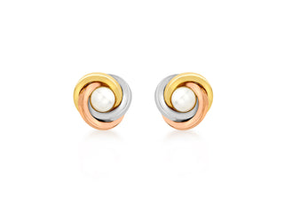 9K 3-Colour Gold Freshwater Pearl Stud Earrings