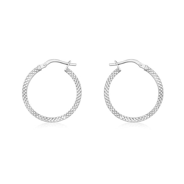 9K White Gold 20mm Cobra-Textured Hoop Creole Earrings