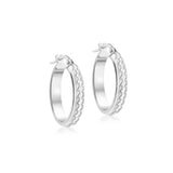 9K White Gold Diamond Cut Hoop Creole Earrings