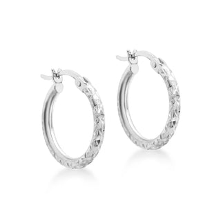 9K White Gold 15mm Diamond Cut Hoop Creole Earrings