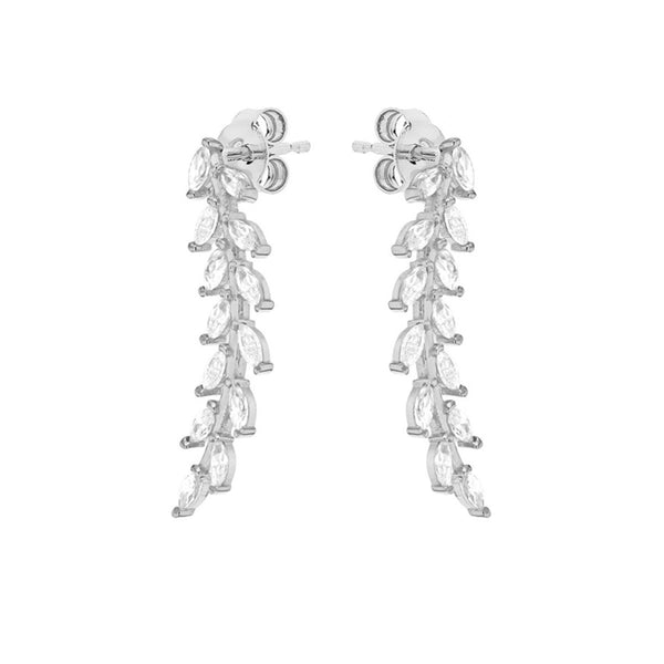 9K White Gold CZ Leaf Drop Earrings