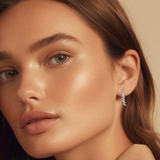 9K White Gold CZ Leaf Drop Earrings
