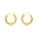 9K Yellow Gold Diamond Cut Textured Hoop Creole Earrings