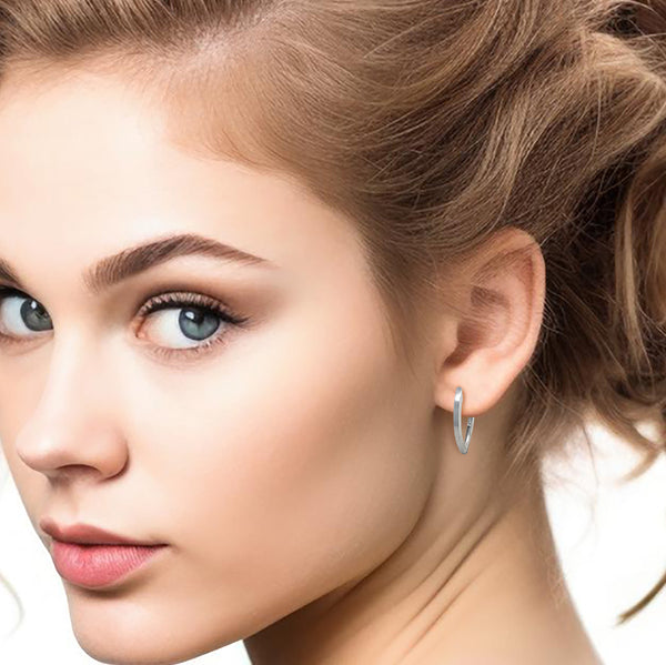 9K White Gold Pointed Huggie Hoop Earrings