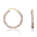 9K 3-Coloured Gold Twist Hoop Earrings