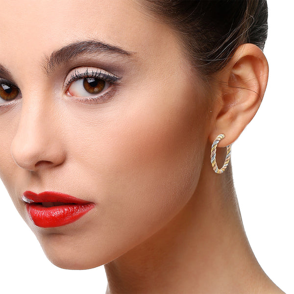 9K 3-Coloured Gold Twist Hoop Earrings