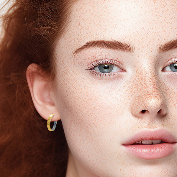 9K 2-Coloured Gold Flat Hoop Earrings