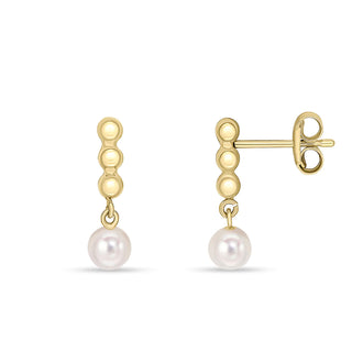 9K Yellow Gold Ball & Freshwater Pearl Drop Earrings