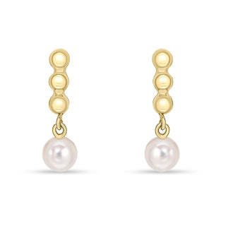 9K Yellow Gold Ball & Freshwater Pearl Drop Earrings