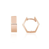 9K Rose Gold Hexagon Huggie Hoop Earrings