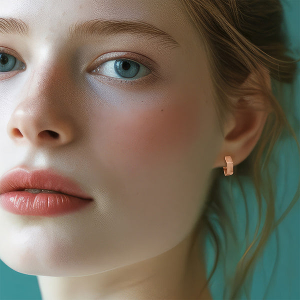 9K Rose Gold Hexagon Huggie Hoop Earrings