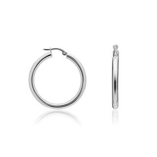 9K White Gold Round Polished Hoop Earrings
